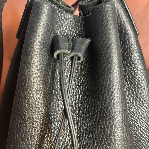 Baggu Black Leather Drawstring Bucket Bag - Picture 2 of 5